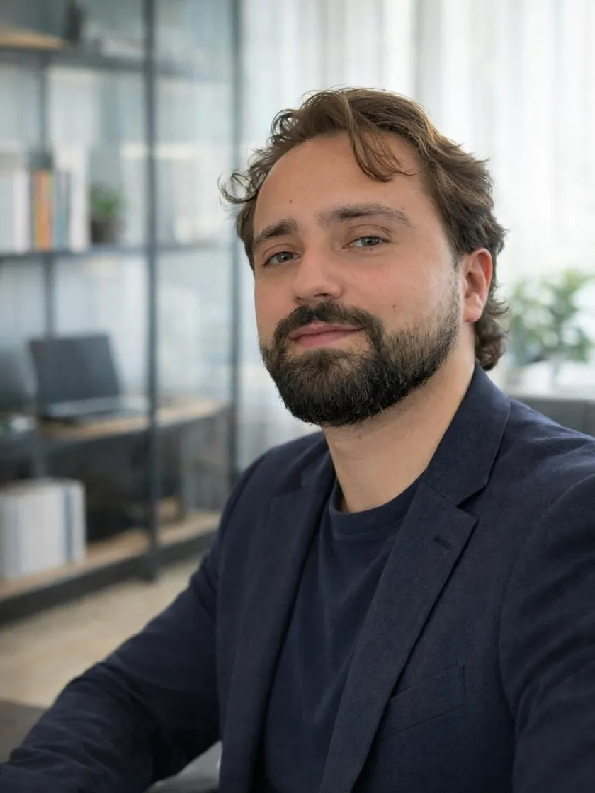 Portrait of Timur El Ait in a dark blazer